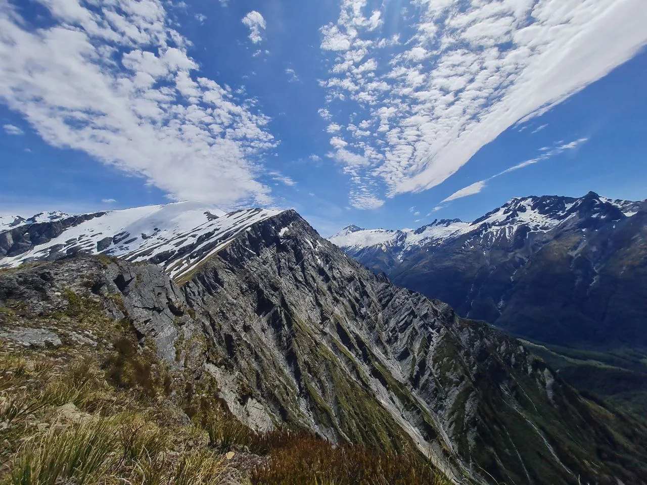 Exposed alpine ridge on the Rees-Dart Track, Southern Alps, New Zealand.
